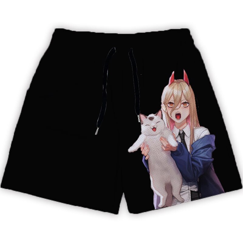 Anime Chainsaw Man Men Gym Shorts Makima Denji Pattern Mesh Breathable Summer Casual Outdoor Running Sports 3 - Anime Swim Trunks