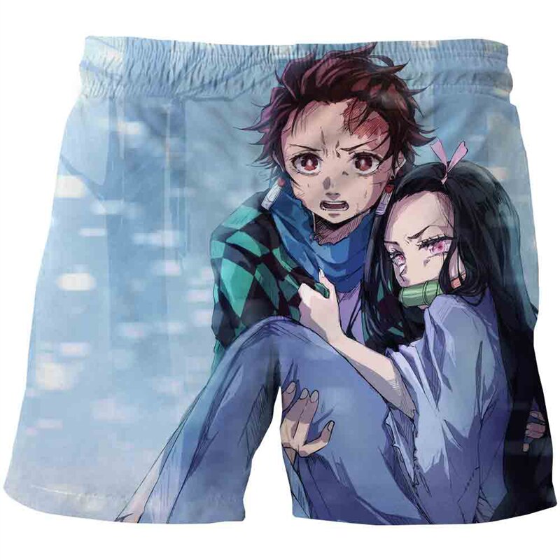 Demon Slayer Short Pants Men 3D Print Anime Kimetsu No Yaiba Board Shorts Casual Hawaii Beach 19 - Anime Swim Trunks