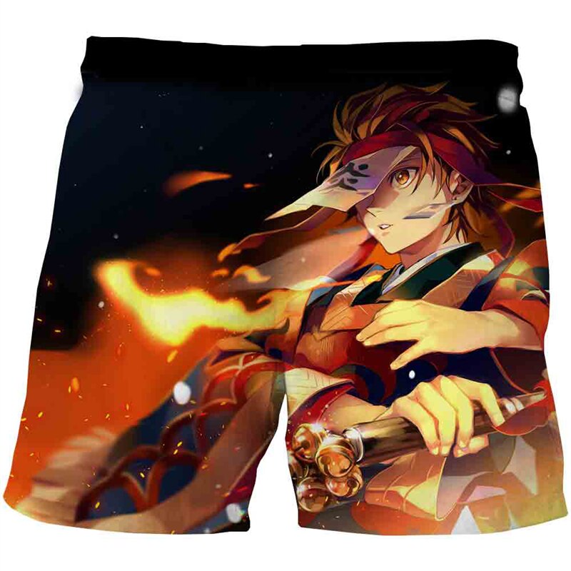 Demon Slayer Short Pants Men 3D Print Anime Kimetsu No Yaiba Board Shorts Casual Hawaii Beach 30 - Anime Swim Trunks