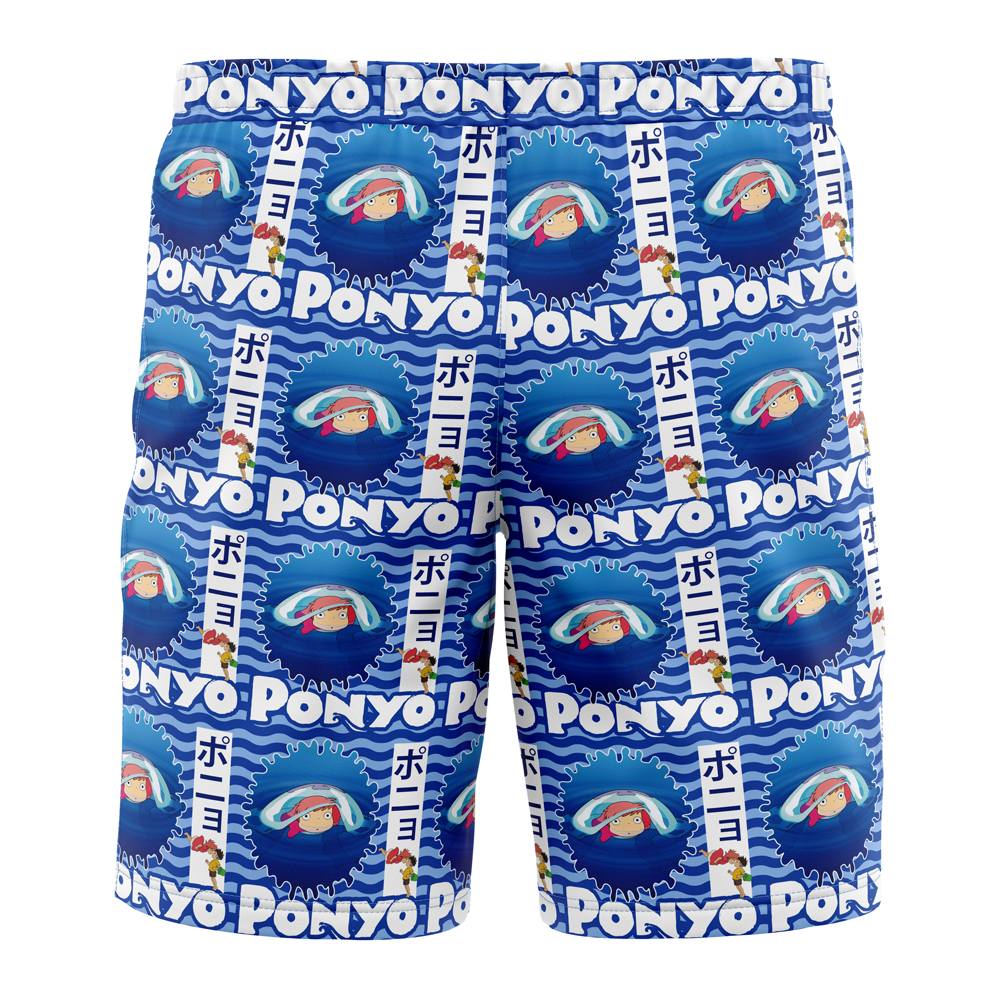 Ponyo SG Hawaiian Shorts BACK Mockup - Anime Swim Trunks