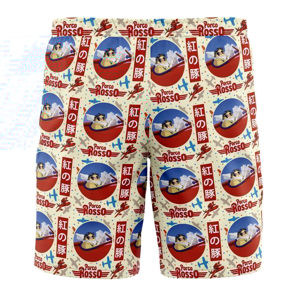 Porco Rosso SG Hawaiian Shorts BACK Mockup - Anime Swim Trunks