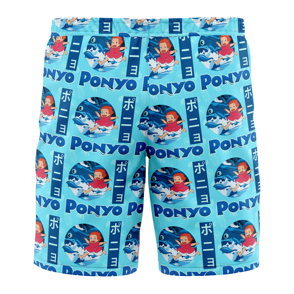 Sea Creatures Ponyo Studio Ghibli Hawaiian Shorts BACK Mockup - Anime Swim Trunks