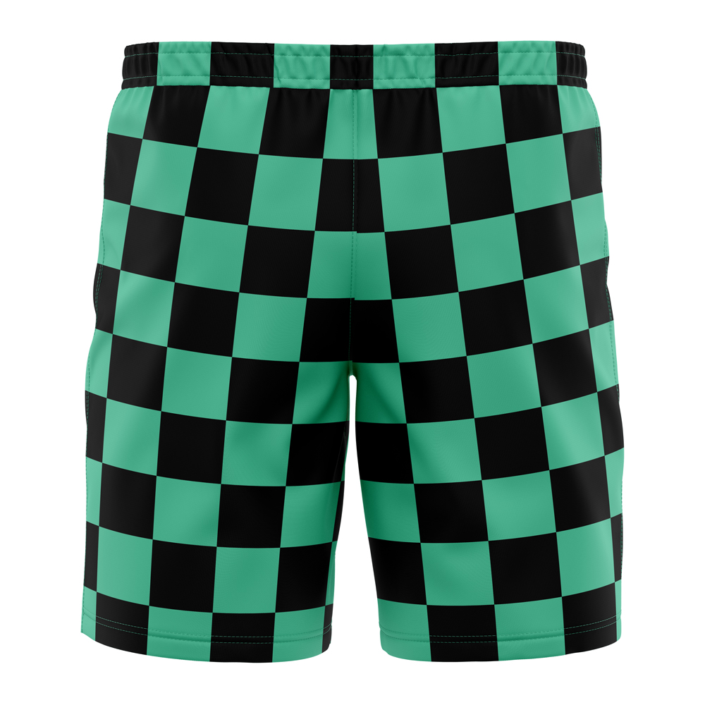 Tanjiro Kamado Demon Slayer Hawaiian Shorts BACK Mockup - Anime Swim Trunks