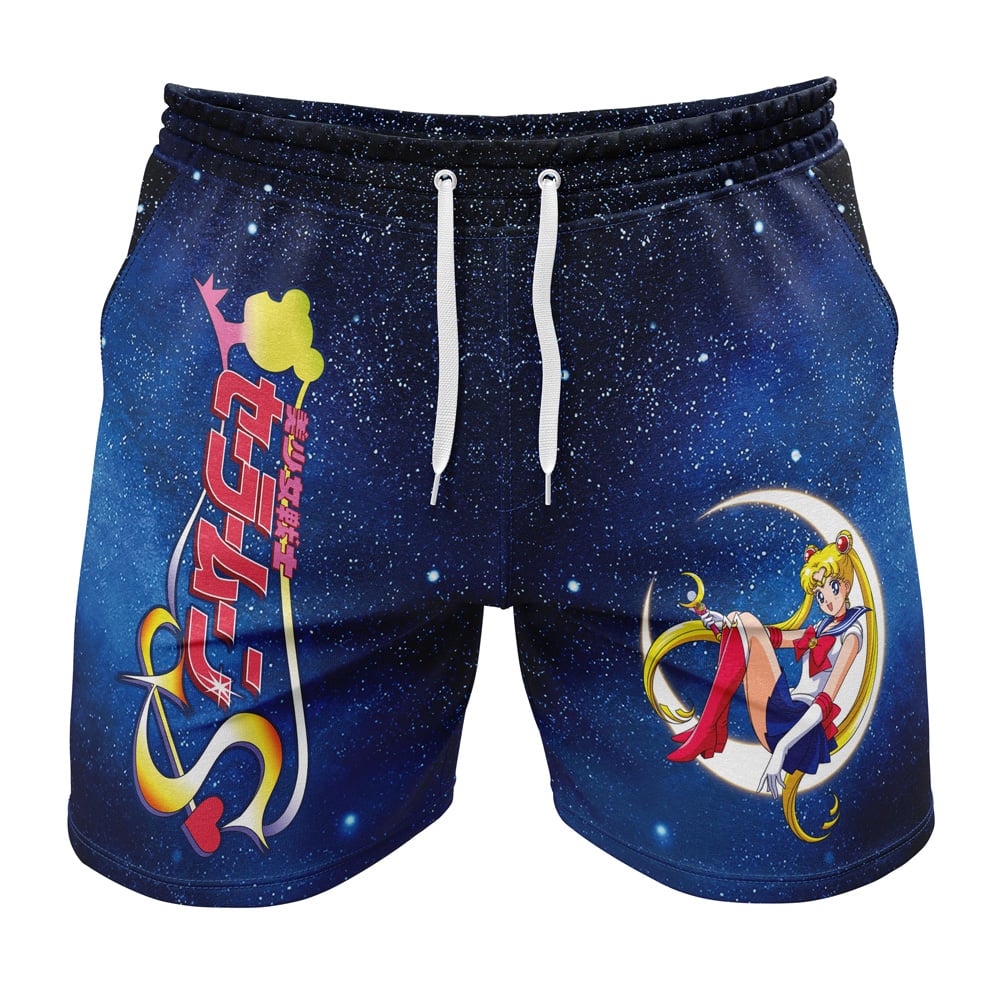 Usagi Tsukino SM Gym Short FRONT Mockup - Anime Swim Trunks
