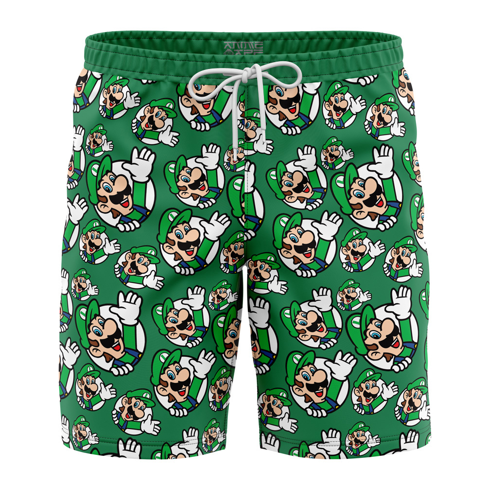 luigi Hawaiian Swim Trunks Board Shorts Knot - Anime Swim Trunks