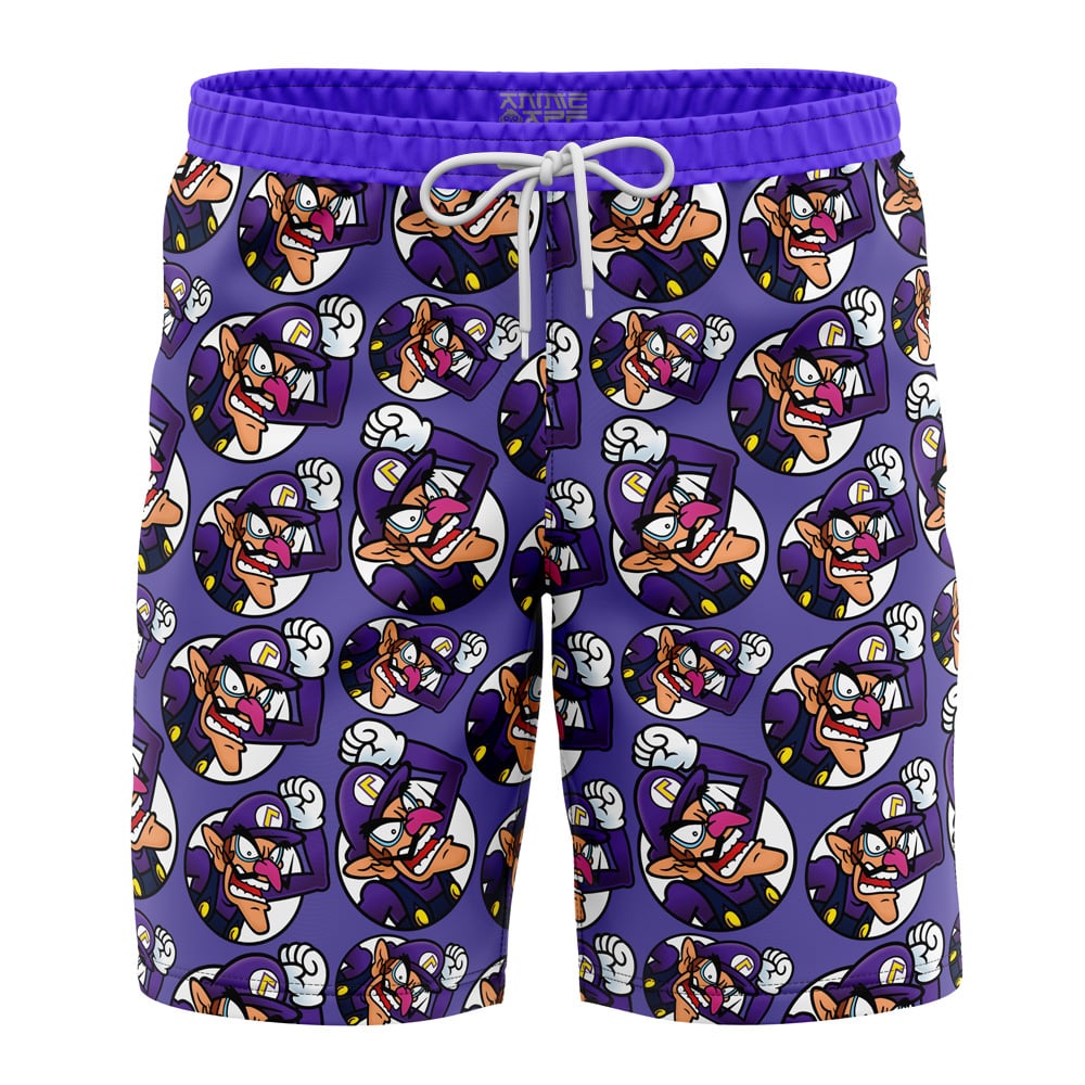 waluigi Hawaiian Swim Trunks Board Shorts Knot - Anime Swim Trunks